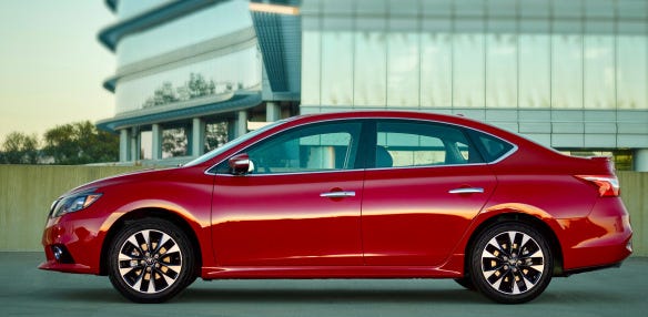 For 2016 Nissan has reshaped the Sentra—its front and rear, grille, fenders, hood and lights—to resemble the Maxima and Altima. The big news, however, is that blind-spot monitors, rear cross-traffic alert, adaptive cruise control and automatic emergency braking are available in a $25,000 car. (Nissan)