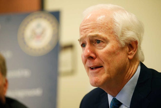 Sen. John Cornyn talks about the bill he has sponsored, the Mental Health and Safe Communities Act, during a roundtable discussion on Wednesday.