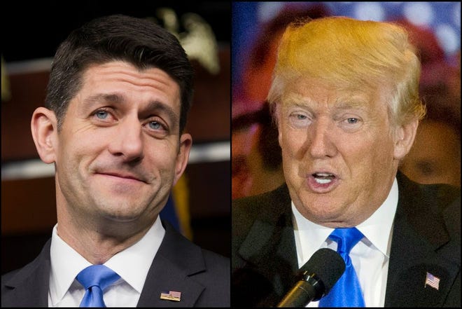House Speaker Paul Ryan, left, and likely GOP presidential nominee Donald Trump.