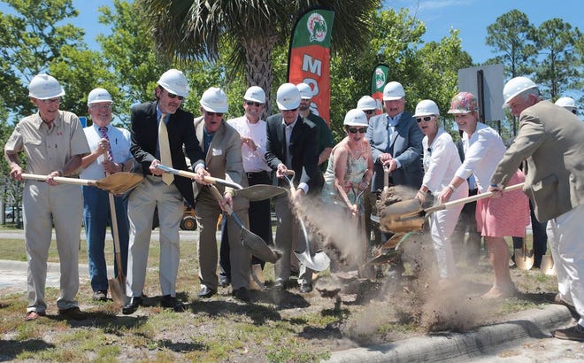 Mosley High School celebrates a groundbreaking ceremony for the new Gretchen Nelson Scott Performing Arts Center on Thursday, June 2, 2016, in Lynn Haven, Fla. (Heather Leiphart | The News Herald)