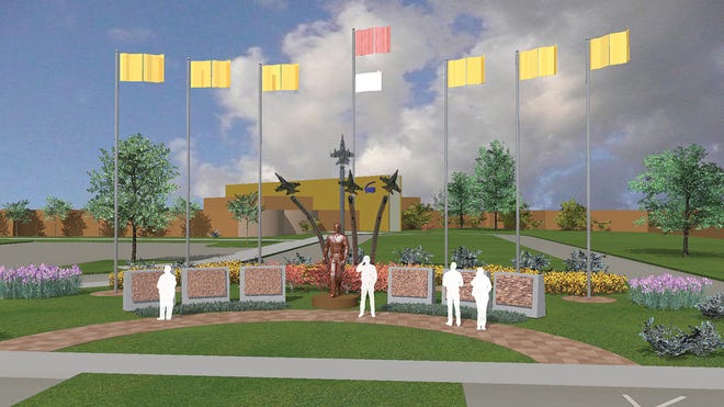 The new Hopedale Area Veterans Memorial is scheduled to be completed by Memorial Day 2017. This rendering by Keach Architectural Design, Inc., of Morton, shows what the memorial will look like once completed.