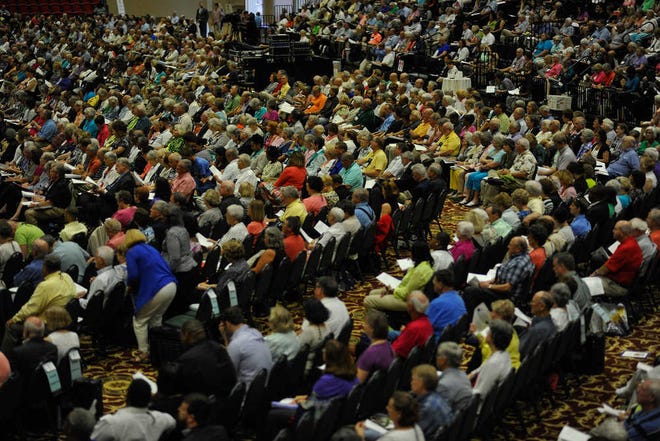 AJ Reynolds/Staff  Church members gather during the opening worship session of last year's North Georgia Conference of the United Methodist Church at Athens' Classic Center. The church conference will be returning to Classic Center this week, bringing about 2,000 clergy and lay delegates to Athens for three days.