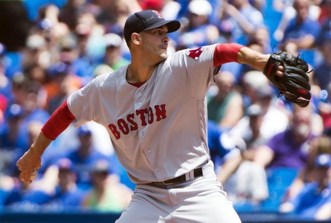 Rick Porcello works against Toronto on May 28.