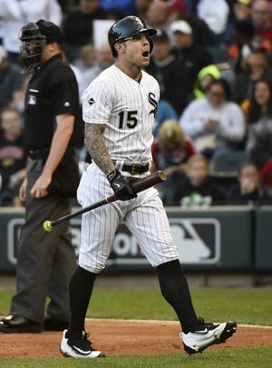 Chicago White Sox's Brett Lawrie reacts after being struck out with the bases loaded by Washington Nationals starting pitcher Joe Ross during the first inning of a baseball game in Chicago on Tuesday, June 7, 2016.
