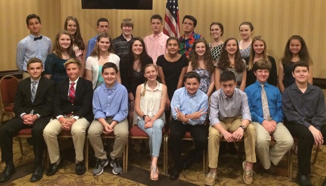 The 2016 Manatee County State History Fair Team celebrated in Tallahassee on May 3. Front row from left: Kyle Lawson, Paul Bright, Matthew Feldman, Ava Klein, Parker Pope, Cole Busby, Drake Mann and Scott Baker. Middle row, from left: Ronni Belser, Lily Potter, Alexis, Whalen, Daniella Williams, Savannah Moreland, Toni Gulbrandsen, Ariana Aikman and Madison Burt. Back row, from left: Mateus Urbanski, Lauren Shinn, Lucas Broems, Kyle Hilbert, Josiah Hodges, Adam Fuentes, Sarah Sutton and Zoe Zimmermann.