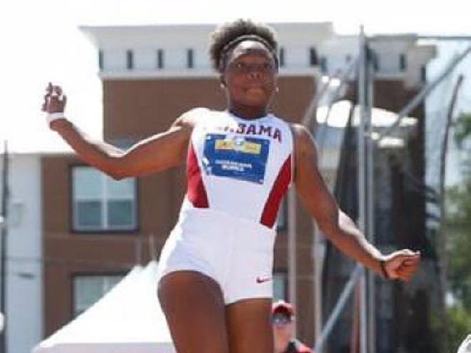 Quanesha Burks will try to defend her NCAA title in the long jump this week and the NCAA championships in Eugene, Ore. Photo/Alabama Athletics