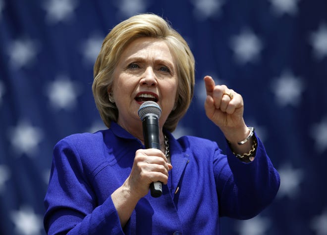 Democratic presidential candidate Hillary Clinton speaks at a rally, Monday, June 6, 2016, in Lynwood, Calif. Clinton has commitments from the number of delegates needed to become the Democratic Partyís presumptive nominee for president, making her the first woman to top the ticket of a major U.S. political party. (AP Photo/John Locher)