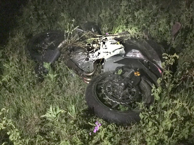 A motorcycle left County Road 25 in Weirsdale and struck a pole Wednesday night.