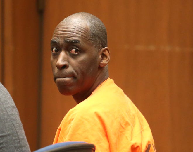 Michael Jace, an actor who played a police officer on the TV show "The Shield," sits in Los Angeles Superior Court during his sentencing for the murder of his wife Friday, June 10, 2016. Jace was been sentenced to 40 years to life in prison for his conviction on second-degree murder charges, after an emotional hearing in which the victim's family members wept as they spoke about the impact of her loss. (Frederick M. Brown, Pool)