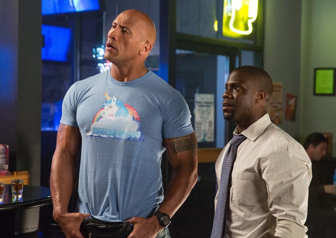 Size definitely makes a difference between Dwayne Johnson (left) and Kevin Hart. (New Line Cinema)