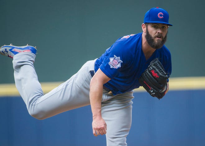 Chicago Cubs' Jake Arrieta pitches against the Atlanta Braves during the first inning of a baseball game, Saturday, June, 11, 2016, in Atlanta. (AP Photo/John Amis)