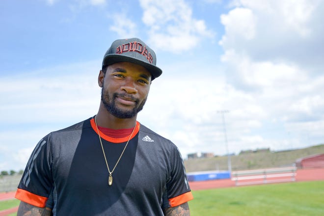Keston Bledman is photographed at the National Training Center recently in Clermont. The Olympic hopeful is training to compete in the 100-meter and 200-meter events. (Amber Riccinto/ Daily Commercial)