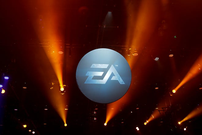 This photo shows Electronic Arts booth during the Electronic Entertainment Expo on Saturday in Los Angeles. The publisher of the "Mass Effect" and "Star Wars Battlefront" video game series is kicking off this year's Electronic Entertainment Expo with a Sunday afternoon briefing.