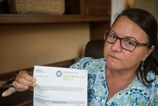 Lisa Kay Peterson Dunlap was shocked to learn that even though she had insurance, a recent ambulance ride still resulted in a bill.  STAFF PHOTO / NICK ADAMS