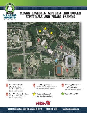 Map of parking for spectators at Michigan State University