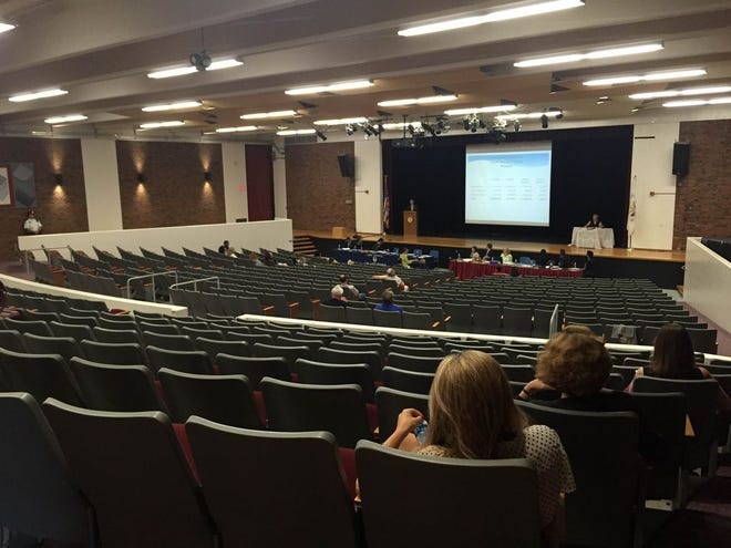 Fewer than 10 members of the public turned out at East Greenwich High School Tuesday evening for the town's Financial Town Meeting. Town staff and members of the Town Council and School Committee outnumbered members of the public 3 to 1.