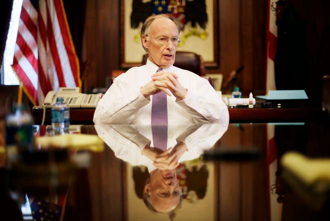 In this Friday, Feb. 27, 2015, file photo, Alabama Gov. Robert Bentley speaks to The Associated Press during an interview about the state budget, in Montgomery, Ala. An impeachment investigation of Alabama Gov. Robert Bentley opened Wednesday, as lawmakers begin what will be a lengthy look into whether there are grounds to remove the two-term Republican from office.