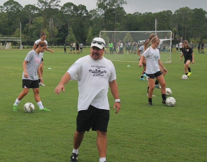 Coach Pete Hald directs the action during last year's Go to Goal soccer camp. The 2016 version of the soccer skills camp runs June 20-23 at the back practice field at Flagler Palm Coast High School. NEWS-TRIBUNE FILE