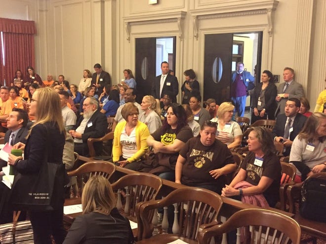 School officials and parents from Delran, Chesterfield and Bordentown Regional attended an Assembly Budget Committee hearing in Trenton on Wednesday as part of an effort to lobby for changes in how the state distributes school funding.