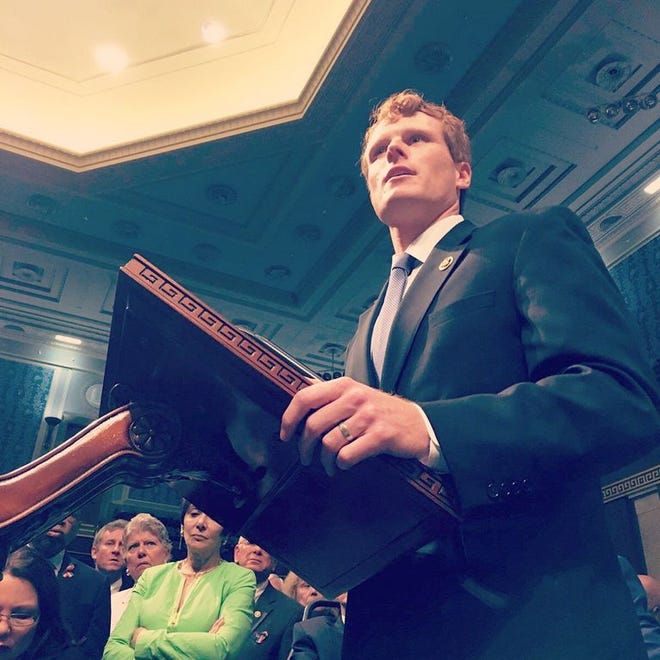 Rep. Joseph Kennedy III joins House colleagues during a sit-in demanding a vote on gun control measures.