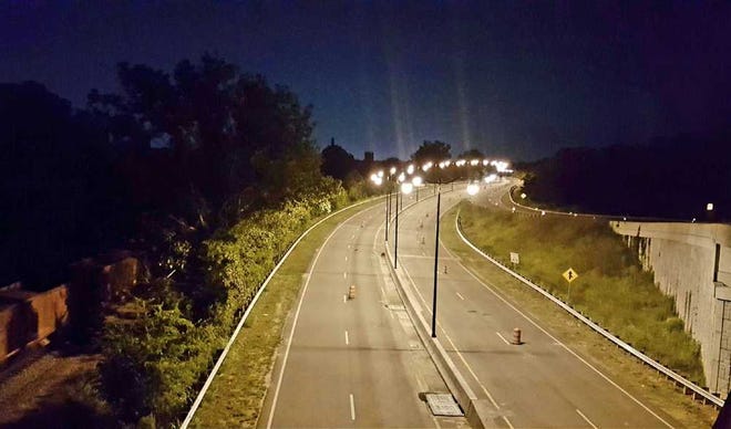 New lights installed on River Watch Parkway were turned on Wednesday evening.