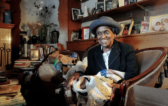 Louise Davis, 80, in her Bristol home on Thursday, June 23, 2016. Davis will portray Harriet Tubman Saturday when she attends the 10th anniversary of the unveiling of the Harriet Tubman statue at Lion's Park in Bristol.
