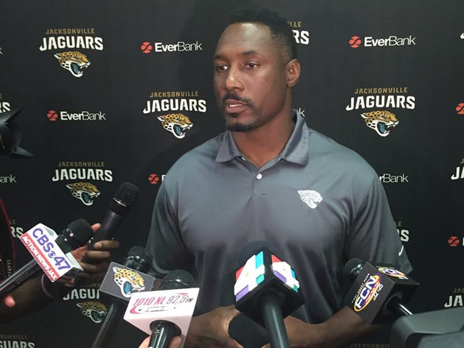 062416 -- Jaguars director of player development Marcus Pollard talked to the media Friday after the team completed their three-day Rookie Transition Program. Pollard organized the event.