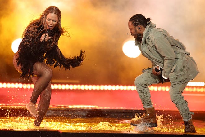 Beyonce, left, and Kendrick Lamar perform "Freedom" at the BET Awards at the Microsoft Theater on Sunday, June 26, 2016, in Los Angeles. (Photo by Matt Sayles/Invision/AP)