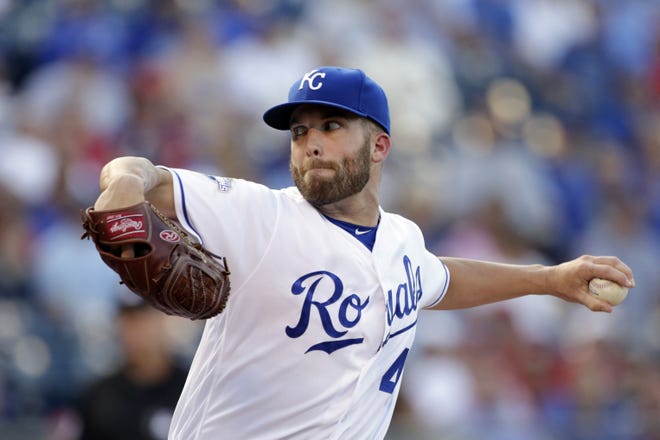 Kansas City Royals pitcher Danny Duffy throws in the first inning of a baseball game against the St. Louis Cardinals in Kansas City, Mo., Monday, June 27, 2016. (AP Photo/Colin E. Braley)