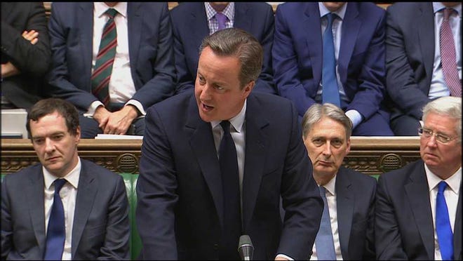 Prime Minister David Cameron addresses the House of Commons in London on Monday regarding the result of the referendum vote on leaving the EU, which took place Thursday.