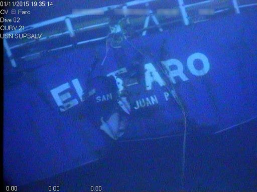 This underwater National Transportation Safety Board image shows the stern of the sunken ship El Faro. The NTSB announced that its data recorder was located northeast of Acklins and Crooked Islands, Bahamas. El Faro, a 790-foot freighter, sank last October after getting caught in Hurricane Joaquin.