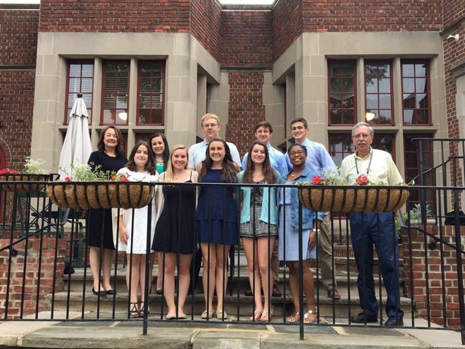 Scholarship recipients include: Skye Chesney (front, from left), Mary Lawlor, Ceili O’Donnell, Maria McBride, Tjjani Bullock, Rotarian Jeremy Countess., (back from left) guidance director Kat D’Ambra, Caroline Haller, Michael Hess, Kevin Calhoun and Ryan McCarthy.