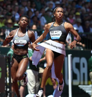 Former Oregon Duck English Gardner wins the Women 100 meters at The Prefontaine Classic. (Chris Pietsch/The Register-Guard)