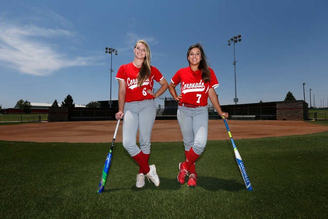 From left, Player of the Year Kaitlynn Dawson, and Newcomer of the year Lea Garcia. Lone Star Varsity Softball Super Team shot at the Lubbock Christian University softball field on Thursday, June 9, 2016 in Lubbock, Texas. (Mark Rogers/AJ Media)