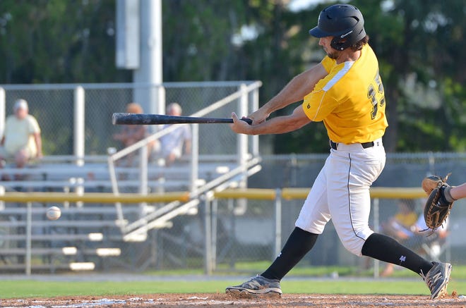 Leesburg's Tanner Long bats during a game at Pat Thomas Stadium-Buddy Lowe Field on Monday. Long came up with a key hit as the Lightning rallied from a 5-2 deficit before falling in 11 innings Saturday night. ( Amber Riccinto/ Daily Commercial)