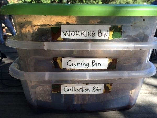 Example of a three-bin worm composting system. (Joan Morris/Bay Area News Group/TNS)