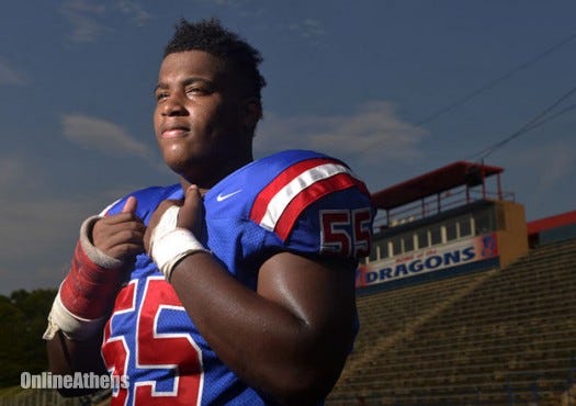 Jefferson OL Caleb Chandler poses during a photoshoot for the 2015 Athens Banner-Herald Terrific 10.