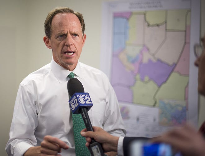 Republican U.S. Sen. Pat Toomey has called on Democratic challenger Katie McGinty to oppose Philadelphia's sanctuary city policy and President Obama's ban on local police obtaining surplus military equipment.