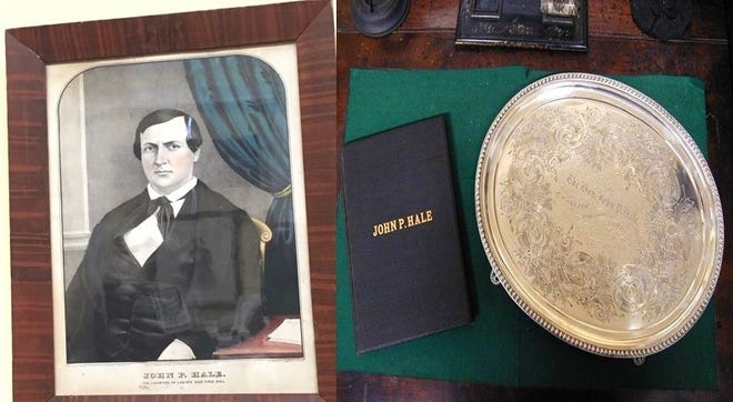 The Hale House at the Museum is the former home of Senator John Parker Hale (1806—1873) and includes several exhibits of the Hales’ furniture, photographs, and memorabilia such as this silver tray still on display.