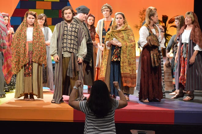 Highland Community College theater instructor Laura Early is directing Summerset Theatre's production of "Joseph and the Amazing Technicolor Dreamcoat." She ran the actors through a full dress rehearsal on Tuesday, July 5, 2016. SUSAN VELA/STAFF PHOTOGRAPHER/THE JOURNAL-STANDARD
