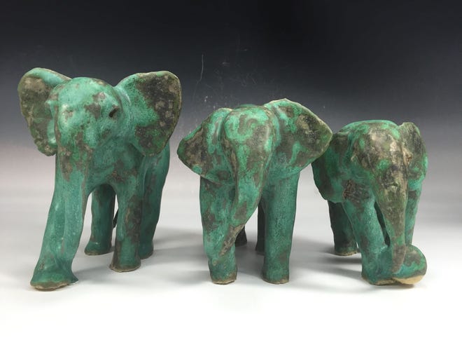 High-fired ceramic elephants by Rodie Siegler are on exhibit at Middletown's DeBlois Gallery along with paintings by Tom Martinelli July 2 through July 31. The opening reception is Saturday, July 2, from 5 to 7 p.m.