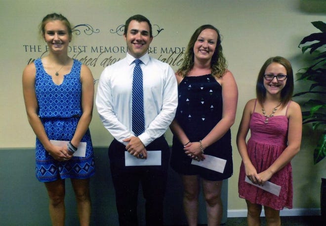 Pictured are the scholarship recipients from left, Brittany Hatlestad, Grant Gingerich, Kaitlun Hanson and Madison Magedanz.