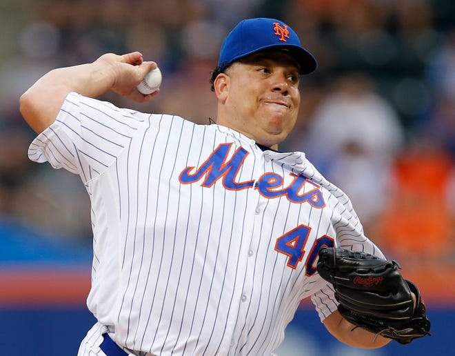 New York Mets starting pitcher Bartolo Colon (40) delivers a pitch during the first inning of a baseball game against the Washington Nationals, Thursday, July 7, 2016, in New York.