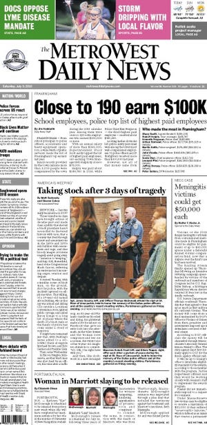 Front page of The MetroWest Daily News on Saturday, July 9