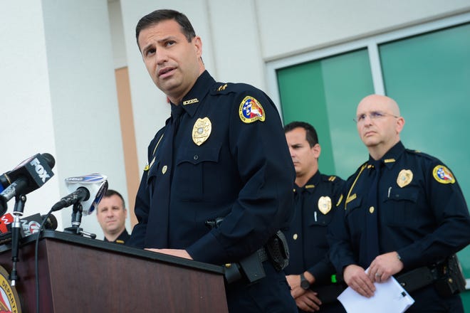 North Port Police Chief Kevin Vespia speaks during a press conference outside the station on Mar. 21, 2014. HERALD-TRIBUNE ARCHIVE / 2014