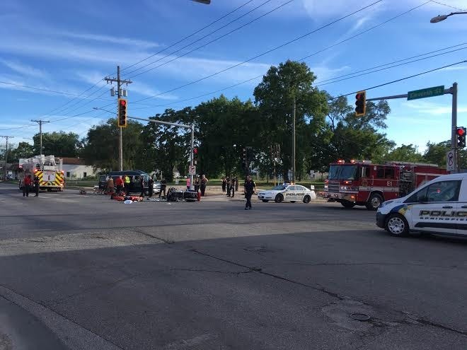 Two ambulances were called to 11th Street and South Grand Avenue Saturday following an accident between a van and a motorcycle. John Reynolds/The State Journal-Register