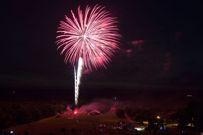 Fireworks explode over Thomas Bull Memorial Park in Hamptonburgh in 2015. Orange County's annual post-Fourth of July fireworks is scheduled for Saturday at Thomas Bull Memorial Park. Times Herald-Record file