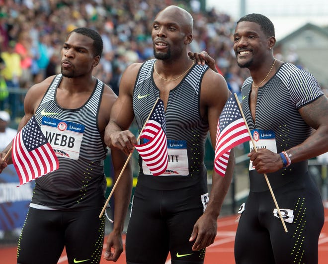 Ameer Webb, LaShawn Merritt and Justin Gatlin will head to Rio for Team USA in the 200 meters. (Brian Davies/The Register-Guard)