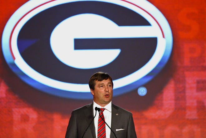 First-year Georgia Coach Kirby Smart speaks to reporters at Southeastern Conference media days on Tuesday in Hoover, Ala.