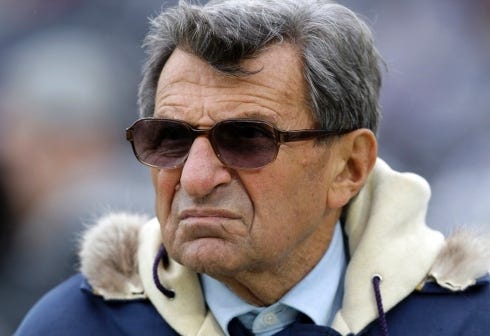 A victim in the Jerry Sandusky child abuse case testified in 2014 that he told Penn State head football coach Joe Paterno in 1976 that Sandusky had molested him and that Paterno dismissed his claims, according to court documents unsealed on Tuesday. (AP file photo)